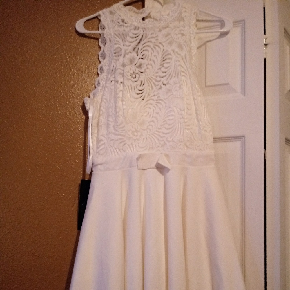 Bebe white dress with lace top